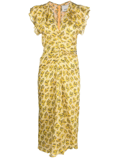 Isabel Marant Lyndsay Ruched Floral Print Midi Dress In Yellow