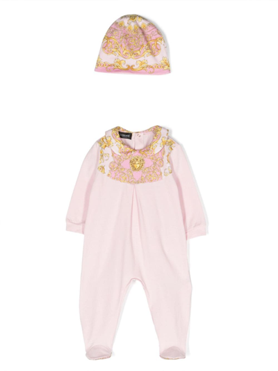 Versace Barocco Frenzy Kids-print Babygrow Set In Pink