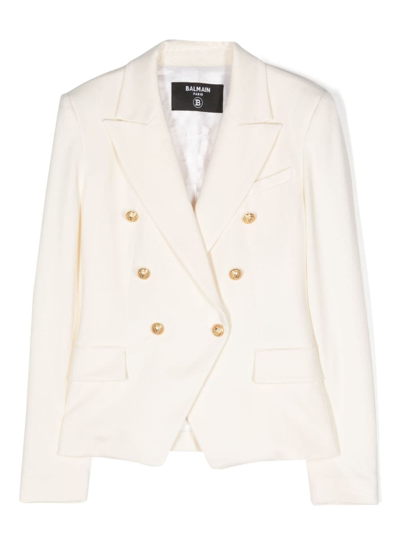 Balmain Kids' Embossed-button Double-breasted Blazer In Neutrals