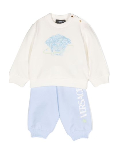 Versace Babies' Logo-print Cotton Tracksuit Set In Blue