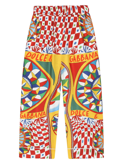 Dolce & Gabbana Kids' Carretto Print Straight-leg Trousers In Multicolour