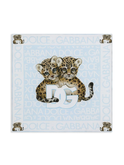 Dolce & Gabbana Babies' Leopard-print Quilted Blanket In Blue