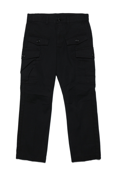Diesel Kids' Logo-embroidered Cotton Cargo Trousers In Black