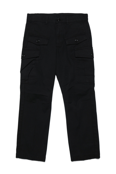 Diesel Kids' Pjoffe Trousers Gabardine Cargo Pants With Pockets In Black