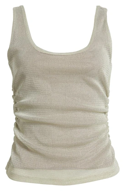 Topshop Side Ruched Metallic Sheer Tank In Silver