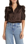 Frame Gillian Three-quarter Sleeve Silk Button-up Shirt In Espresso