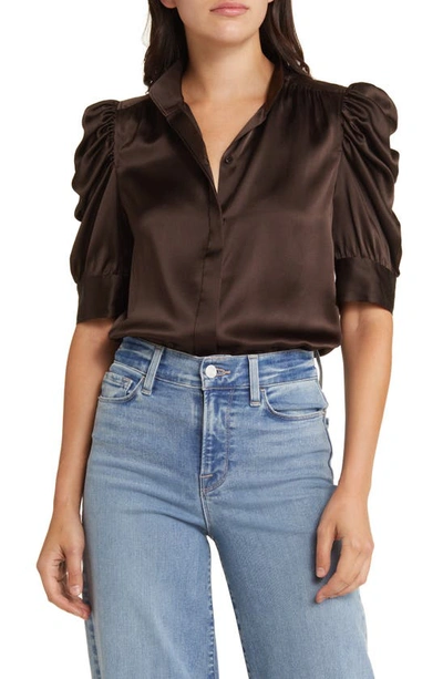 Frame Gillian Three-quarter Sleeve Silk Button-up Shirt In Espresso