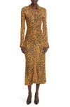 Altuzarra Claudia Feather Print Ruched Long Sleeve Shirtdress In 274845 Golden Ochre Feather