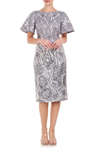 Js Collections Lyra Flutter Sleeve Sequin Cocktail Dress In Silver