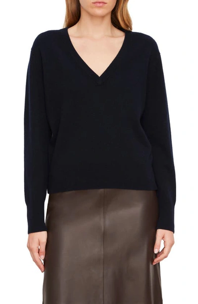 Vince Wool Cashmere V-neck Sweater In Coastal Blue In Black