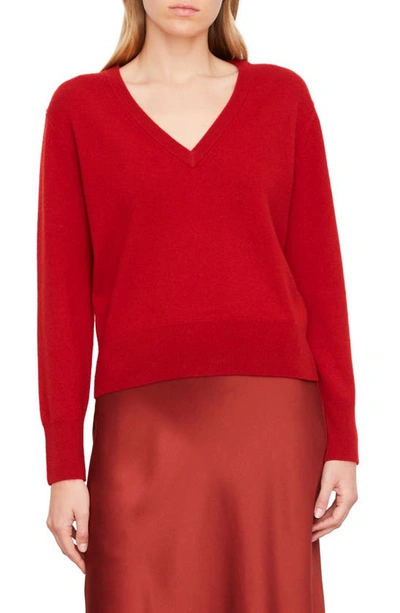 Vince Wool Blend V Neck Sweater In Sangria