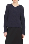 Vince Drop-shoulder V-neck Sweater In Navy