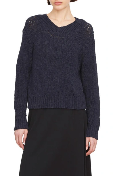 Vince Drop-shoulder V-neck Sweater In Navy