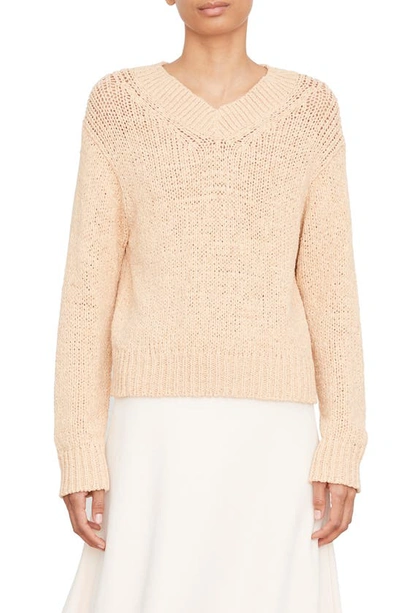 Vince Drop-shoulder V-neck Sweater In Light Peach