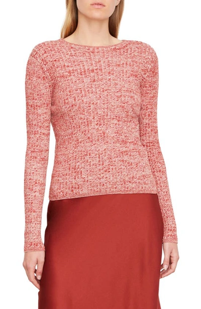 Vince Marled Knit Ribbed Mock-neck Sweater In Sangria/off White