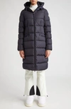 Moncler Cavettaz Hooded Long Down Jacket, Women, Black, Size: 3 In Navy