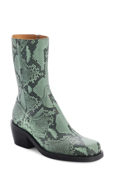 Dries Van Noten Green Snakeprint Boots In Light Green