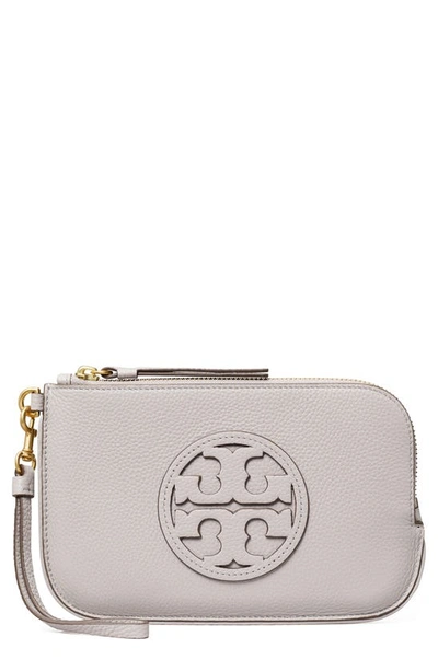 Tory Burch Miller Leather Wristlet In Bay Gray