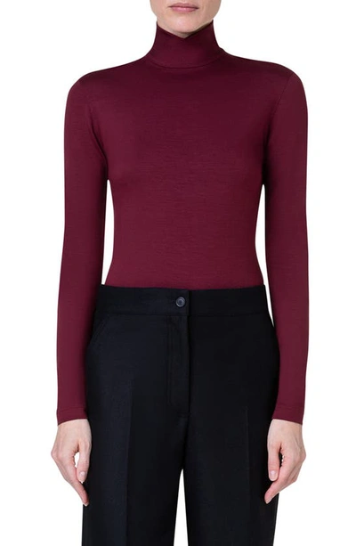 Akris Punto Stretch Jersey Turtleneck Top In 096 Garnet