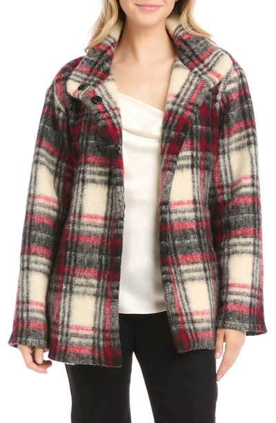 Karen Kane Funnel Neck Plaid Jacket In Multi