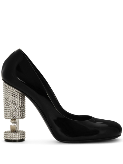 Dolce & Gabbana Crystal-embellished Leather Pumps In Black