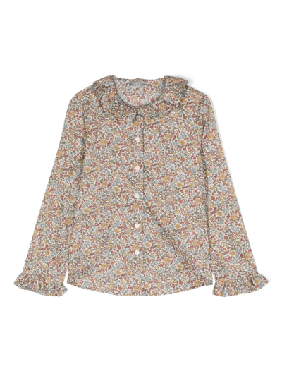 Il Gufo Kids' Floral-print Cotton Blouse In Neutrals