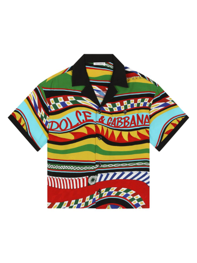 Dolce & Gabbana Kids' Short-sleeved Shirt With Carretto Print In Multicolor