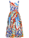 Dolce & Gabbana Carretto Printed Cotton-poplin Pleated Midi Dress In Blue