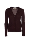 Tory Burch Fine-knit V-neck Cardigan In Evening Plum