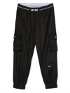 MSGM BLACK CARGO TROUSERS WITH LOGO WAISTBAND