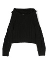 MSGM BLACK CABLE KNIT PULLOVER WITH HOOD