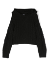 Msgm Black Cable Knit Pullover With Hood In Nero