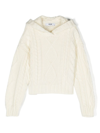 MSGM WHITE CABLE KNIT PULLOVER WITH HOOD