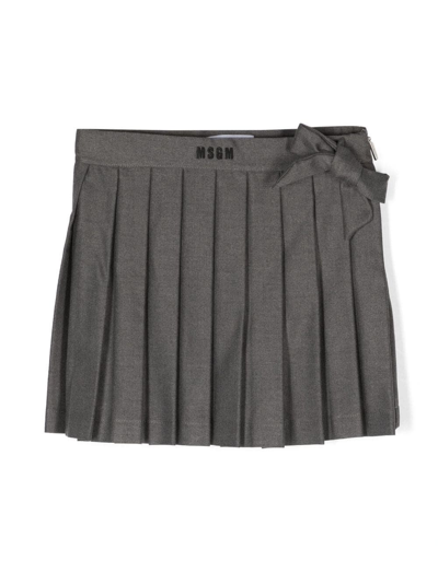 Msgm Kids' Bow-detail Pleated Mini Skirt In Grigio