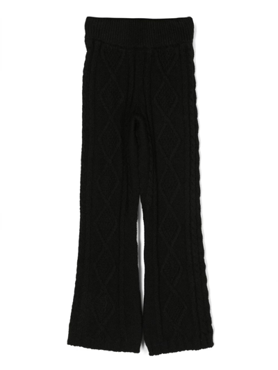 Msgm Kids' Logo-patch Cable-knit Trousers In Black