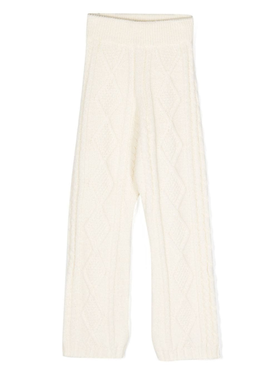 Msgm Kids' Logo-patch Cable-knit Trousers In White