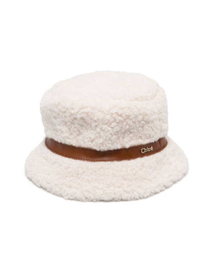 Chloé Kids' Faux Fur Teddy Bucket Hat In Ivory