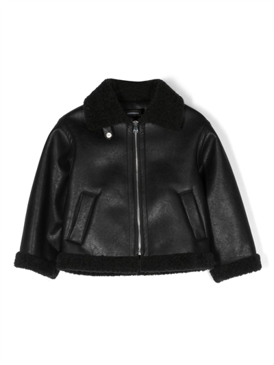 Monnalisa Kids' Contrast-trim Faux-leather Jacket In Black