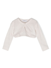 Monnalisa Fine-ribbed Cropped Cardigan In Neutrals