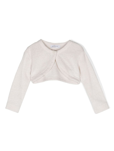Monnalisa Kids' Fine-ribbed Cropped Cardigan In Neutrals