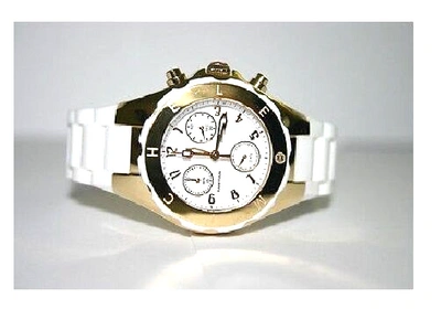 Pre-owned Michele Tahitian Jelly Bean White Silicone,gold Chrono Dial Watch -mww12d000011 In White , Gold
