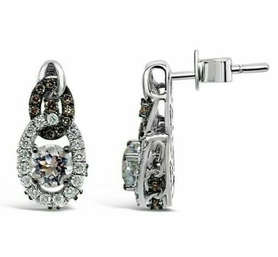 Pre-owned Le Vian Levian 14k White Gold Aquamarine G-h Si1 Chocolate Diamond 1.48 Cts Earrings