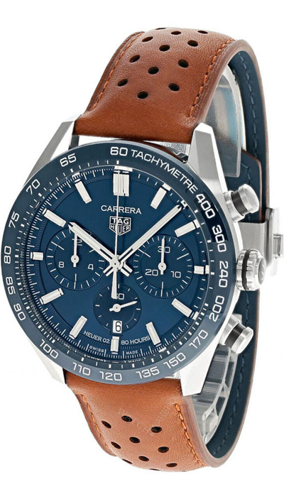 Pre-owned Tag Heuer Carrera Chrono 44mm Auto Leather Men's Watch Cbn2a1a.fc6537