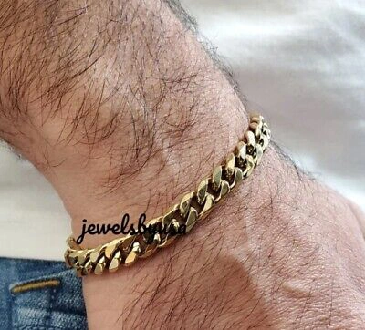 Pre-owned Nsg Men's 7mmx8" Solid Metal Trendy Cuban Link Bracelet 925 Silver Free Stud