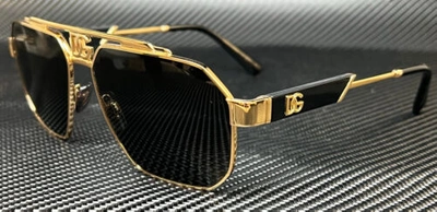 Pre-owned Dolce & Gabbana Dg2294 02 87 Gold Dark Grey Men's 59 Mm Sunglasses In Gray