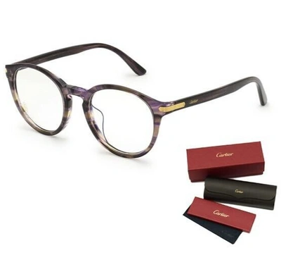 Pre-owned Cartier Ct0018oa 003 Shiny Melange Violet Havana-gold Authentic Eyeglasses 50-20 In Clear, Ready For Rx