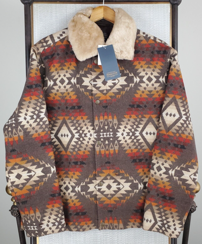 Pre-owned Pendleton $559  Size Large Mens Virgin Wool Coat Shearling Southwest Aztec In Multicolor