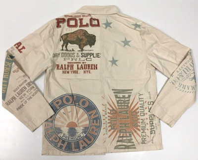 Pre-owned Polo Ralph Lauren Polo Country Ralph Lauren Paint Artist Artwork Bison Usa Flag Denim Chore Jacket In Multicolor