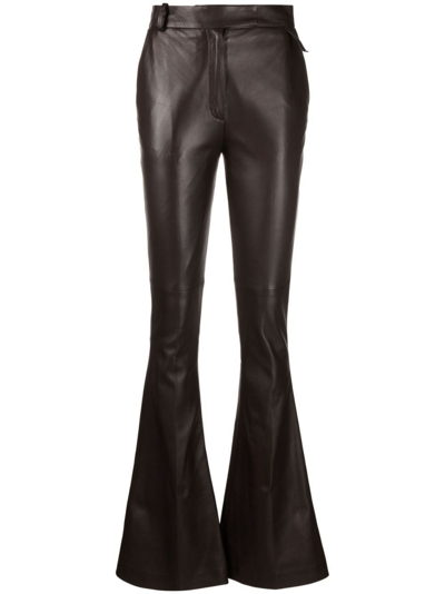 Attico Piaf Leather Flared Trousers In Brown