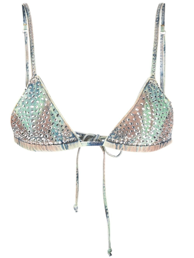 Attico Rhinestone-embellished Denim Bralette In Camouflage